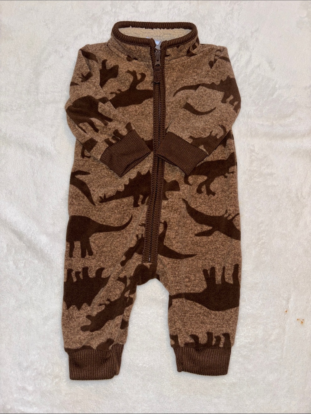 (2 for $10) carters Brown 3 month Dinosaur Zip Front Baby One-Piece sleeper